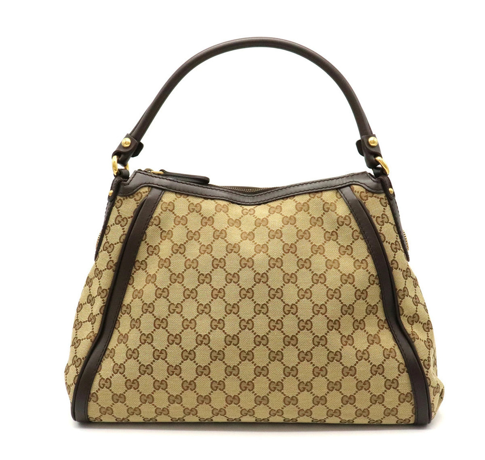 Gucci GG Canvas Shoulder Bag Hobo Leather Beige Brown Cream